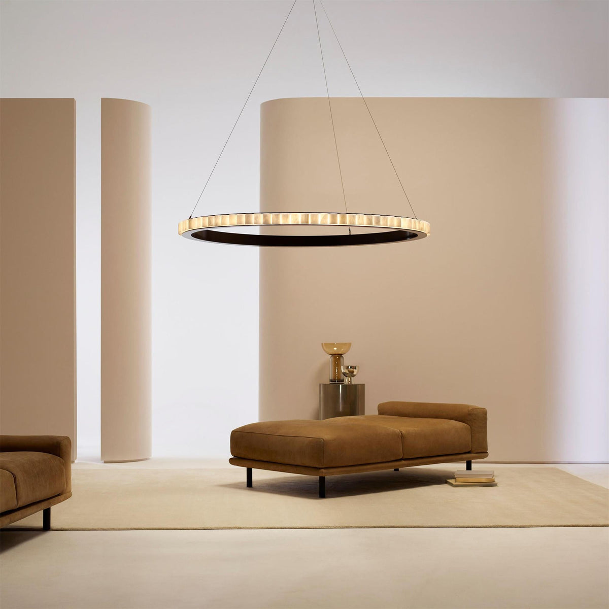 Avalon Halo Alabaster Chandelier – Modern Brass LED Pendant Light