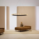 Avalon Halo Alabaster Chandelier – Modern Brass LED Pendant Light