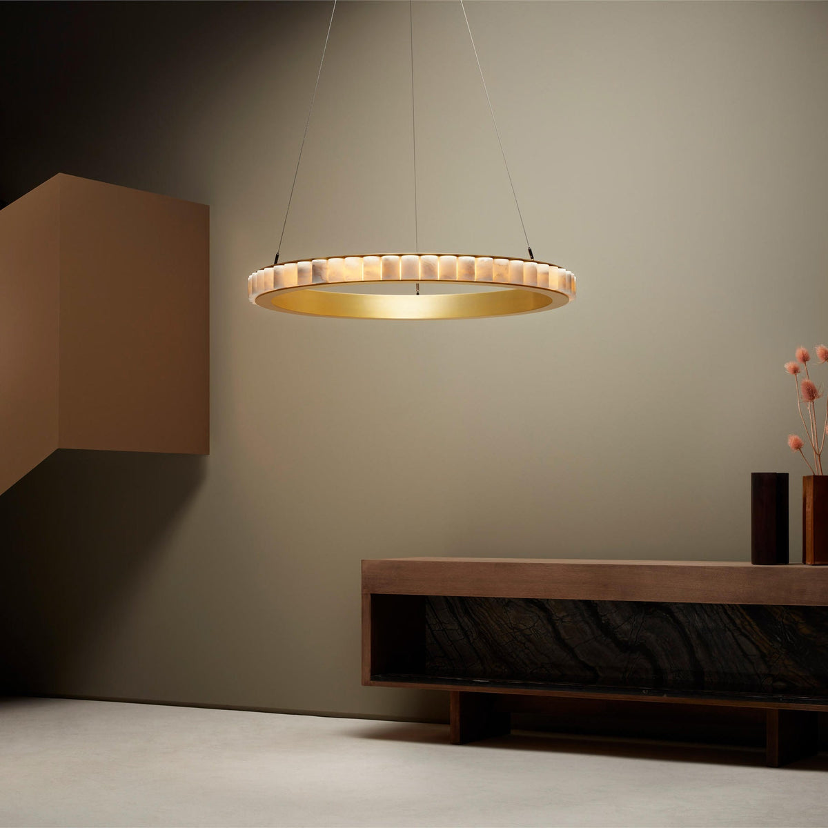 Avalon Halo Alabaster Chandelier – Modern Brass LED Pendant Light