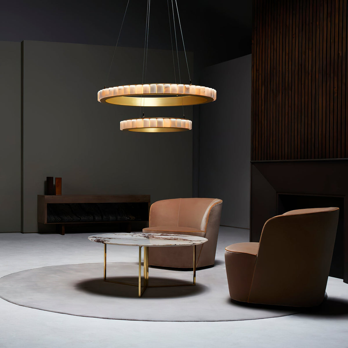 Avalon Halo Alabaster Chandelier – Modern Brass LED Pendant Light