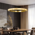 Avalon Halo Alabaster Chandelier – Modern Brass LED Pendant Light