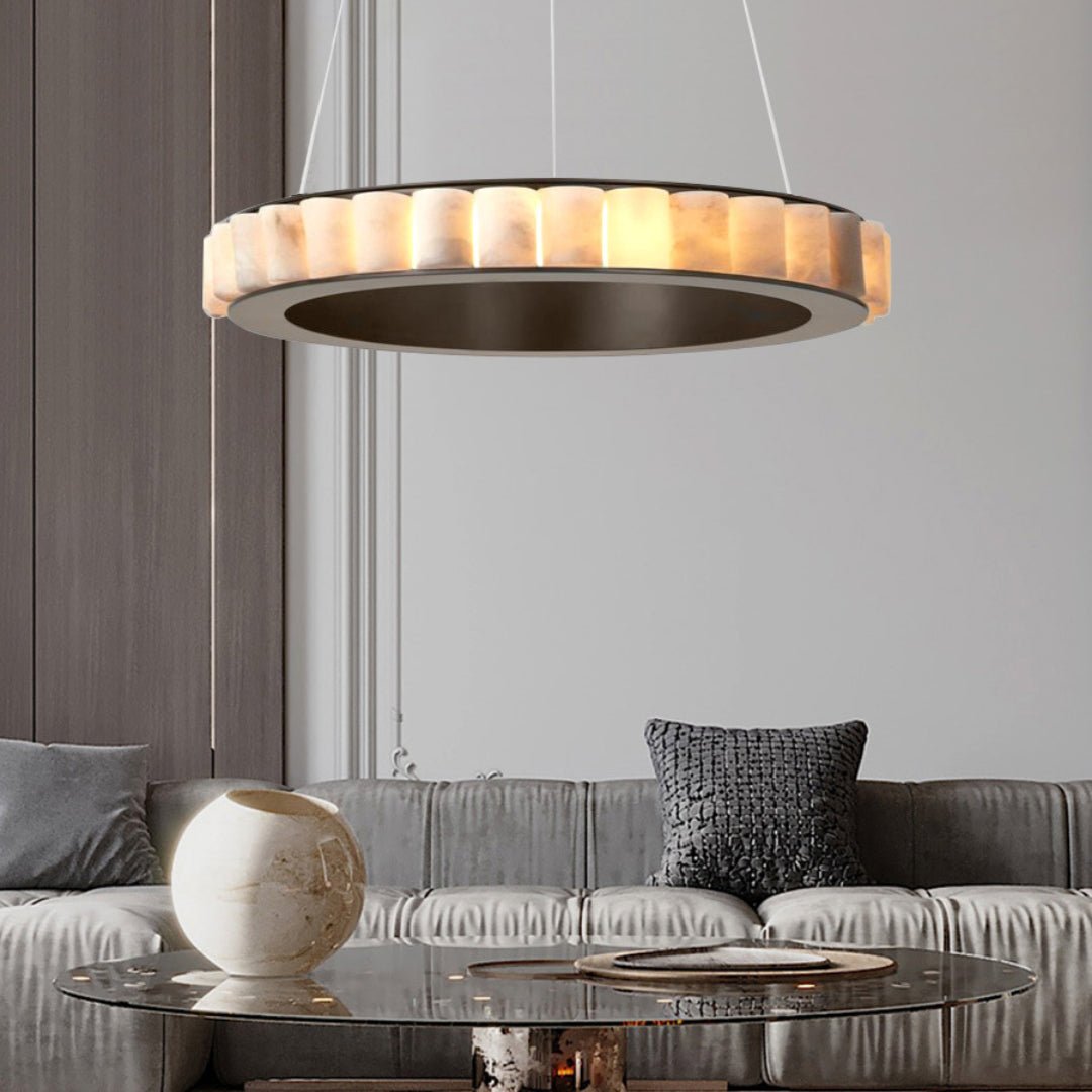 Avalon Halo Alabaster Chandelier – Modern Brass LED Pendant Light