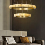 Avalon Halo Alabaster Chandelier – Modern Brass LED Pendant Light