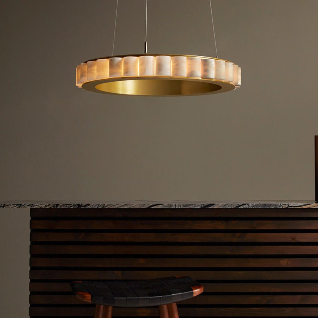 Avalon Halo Alabaster Chandelier – Modern Brass LED Pendant Light