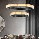 Avalon Halo Alabaster Chandelier – Modern Brass LED Pendant Light