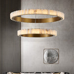 Avalon Halo Alabaster Chandelier – Modern Brass LED Pendant Light