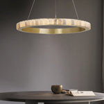 Avalon Halo Alabaster Chandelier – Modern Brass LED Pendant Light
