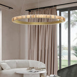 Avalon Halo Alabaster Chandelier – Modern Brass LED Pendant Light