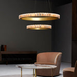Avalon Halo Alabaster Chandelier – Modern Brass LED Pendant Light