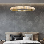Avalon Halo Alabaster Chandelier – Modern Brass LED Pendant Light