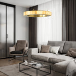 Avalon Halo Alabaster Chandelier – Modern Brass LED Pendant Light