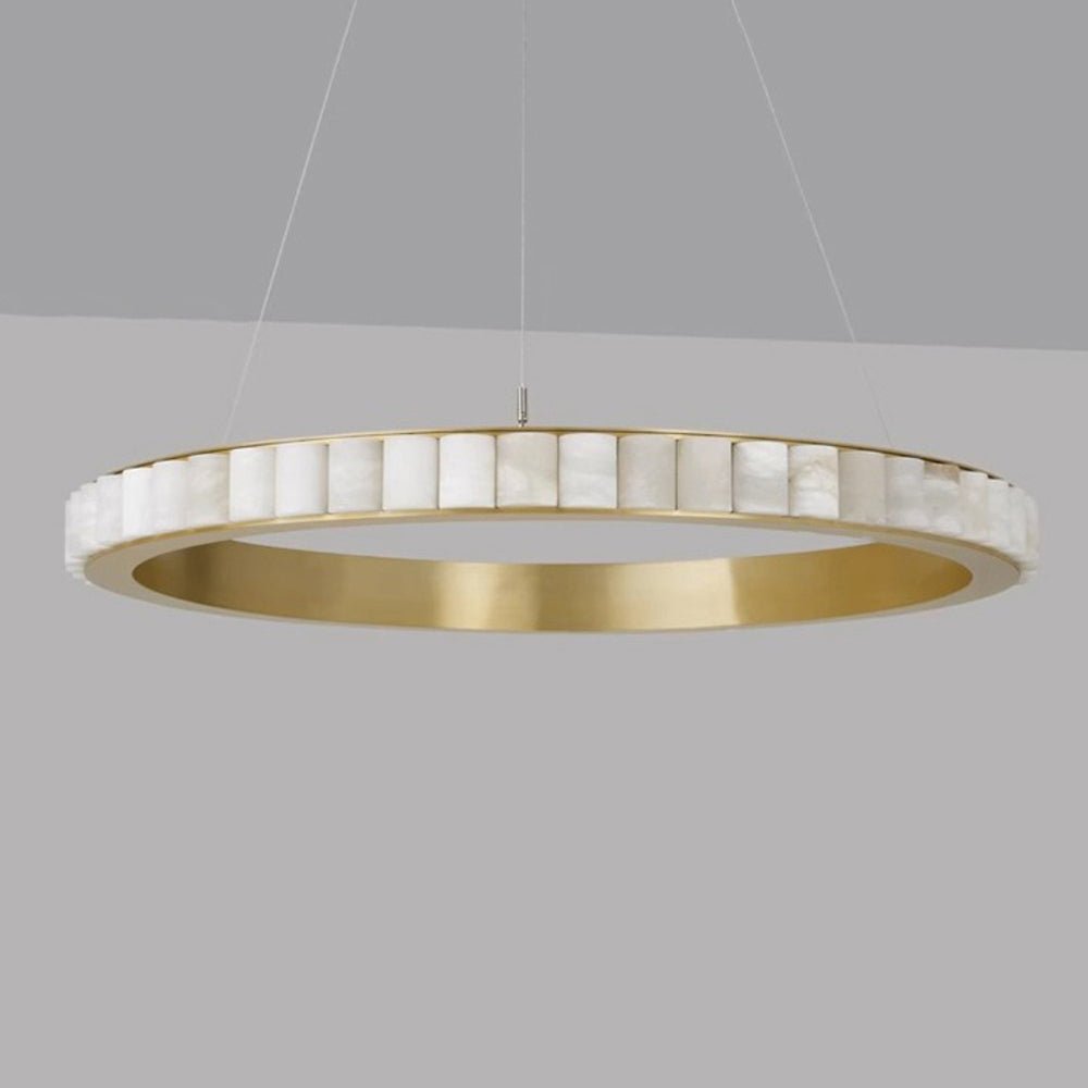 Avalon Halo Alabaster Chandelier – Modern Brass LED Pendant Light