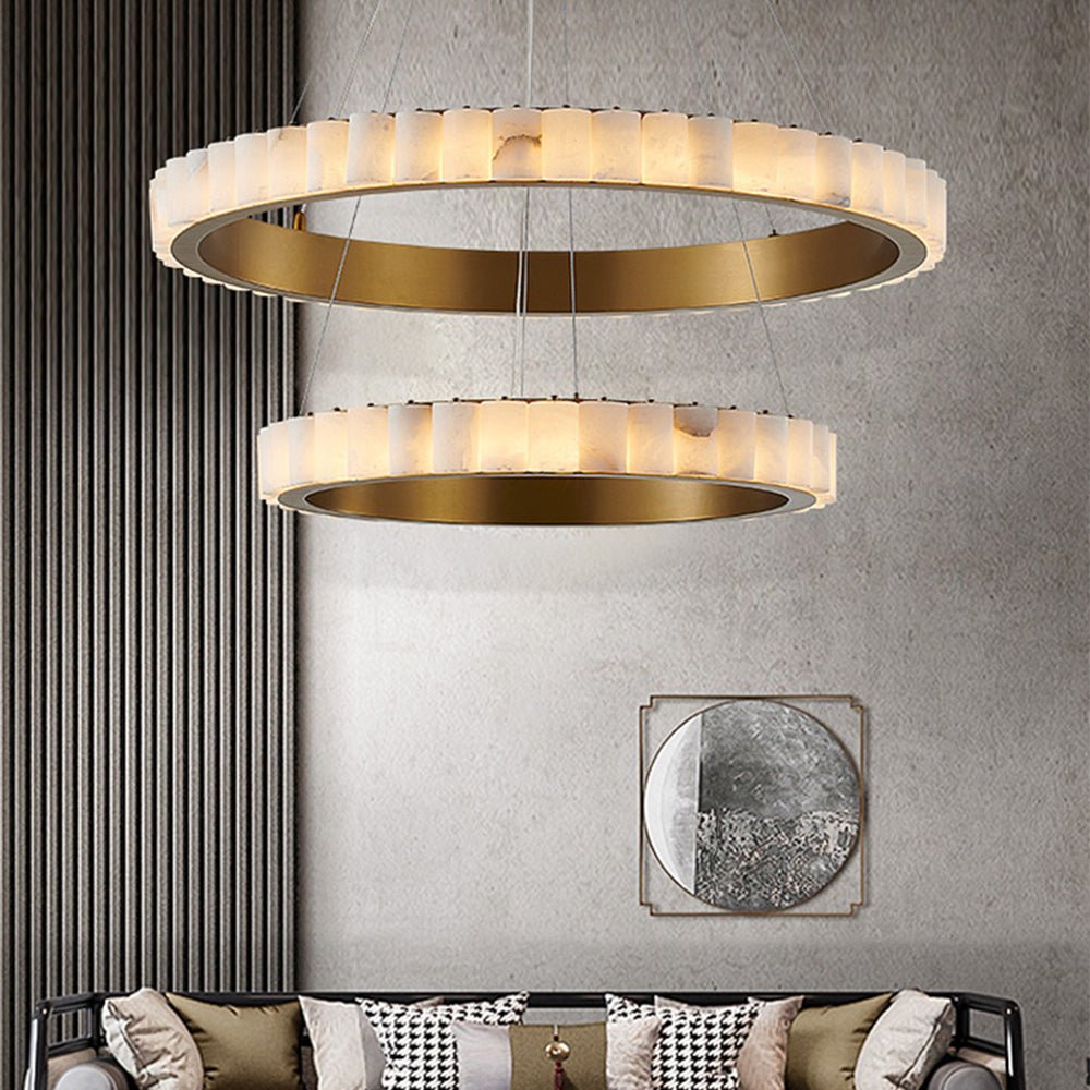 Avalon Halo Alabaster Chandelier – Modern Brass LED Pendant Light