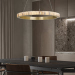 Avalon Halo Alabaster Chandelier – Modern Brass LED Pendant Light