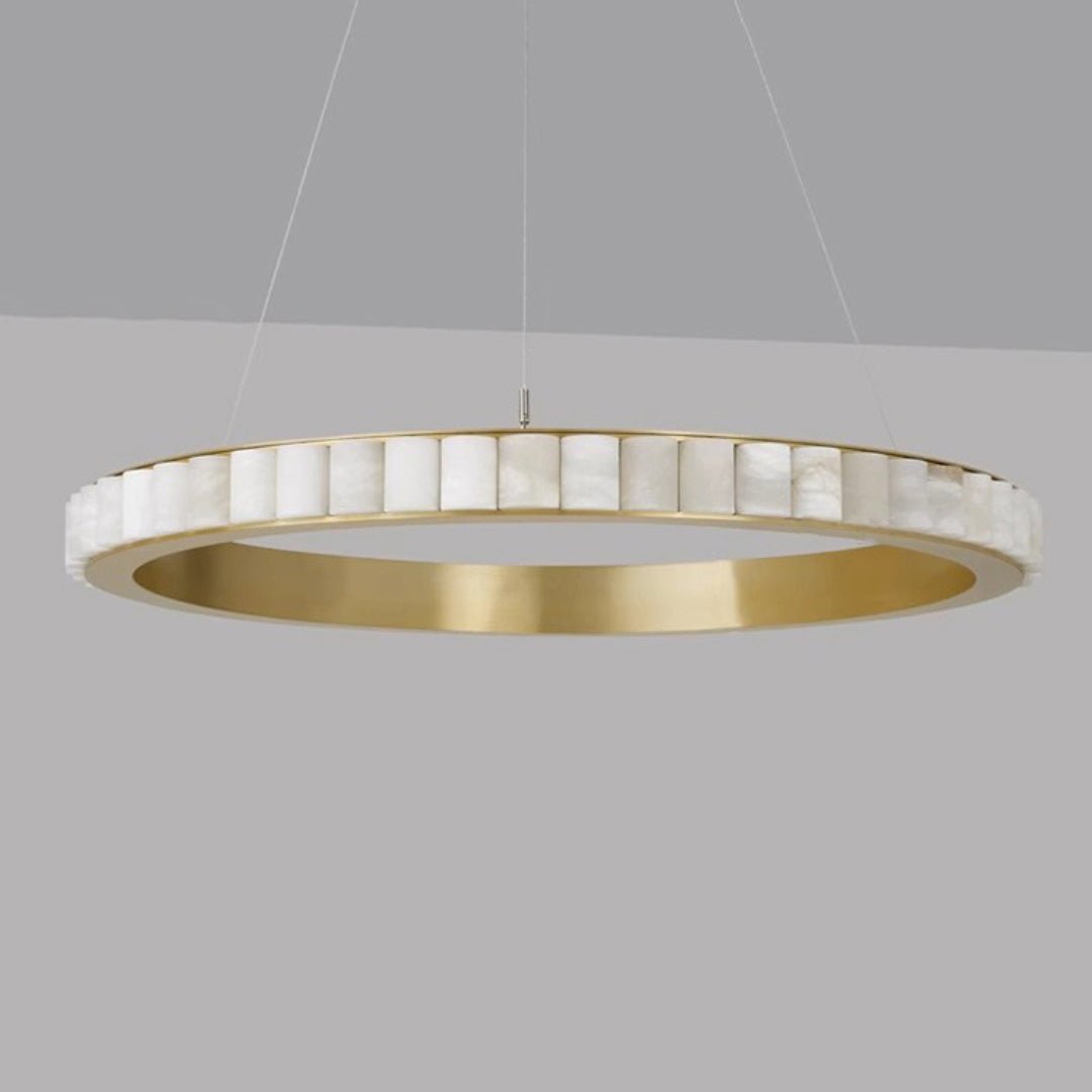Avalon Halo Alabaster Chandelier – Modern Brass LED Pendant Light