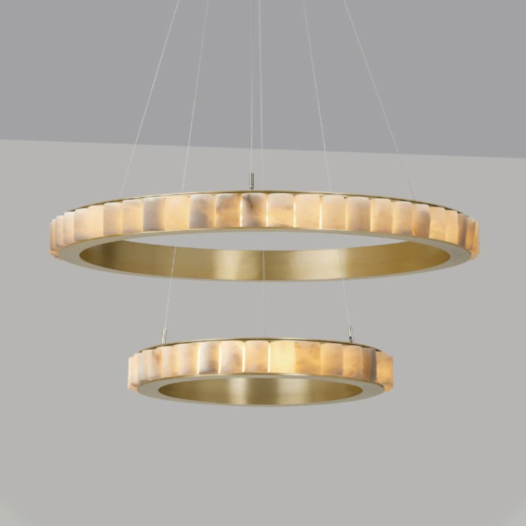 Avalon Halo Alabaster Chandelier – Modern Brass LED Pendant Light
