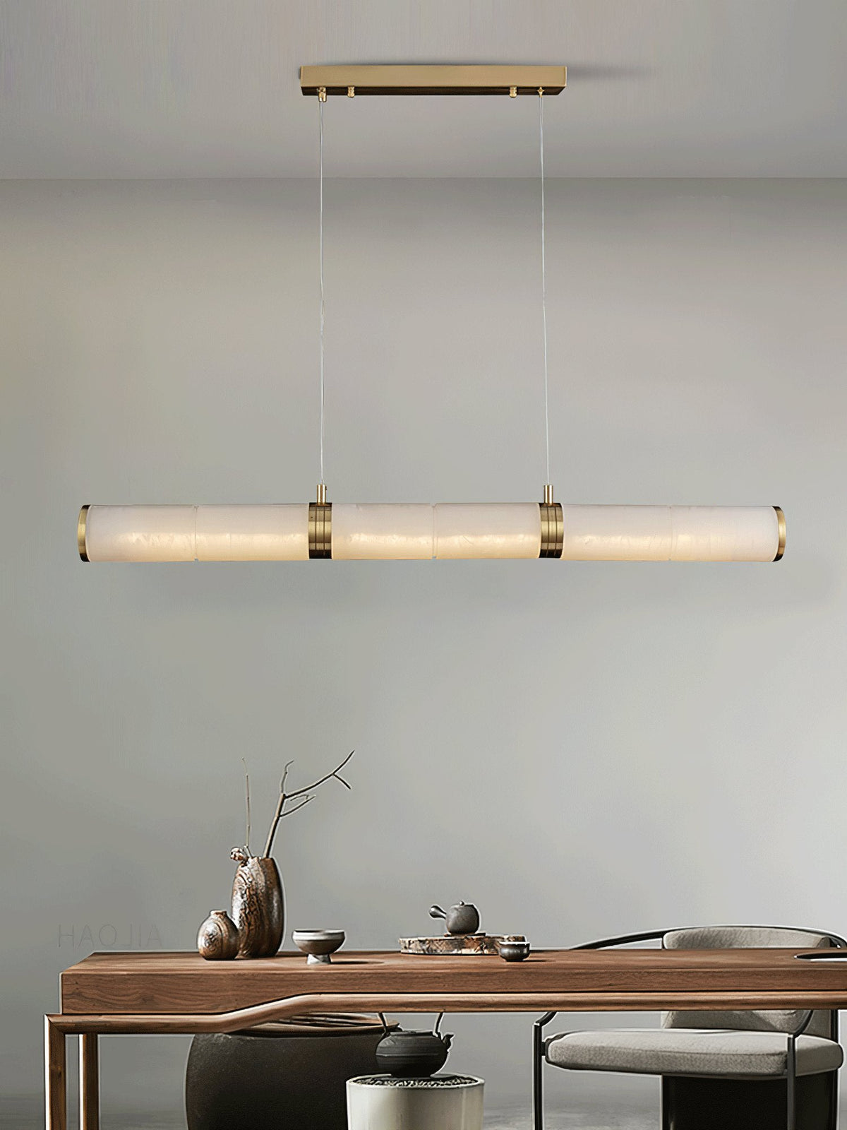 Alabaster Beam Linear Pendant Light in Brass for Modern Interiors