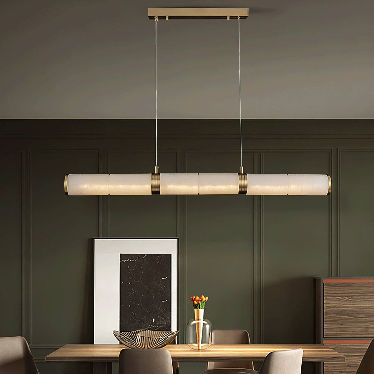 Alabaster Beam Linear Pendant Light in Brass for Modern Interiors