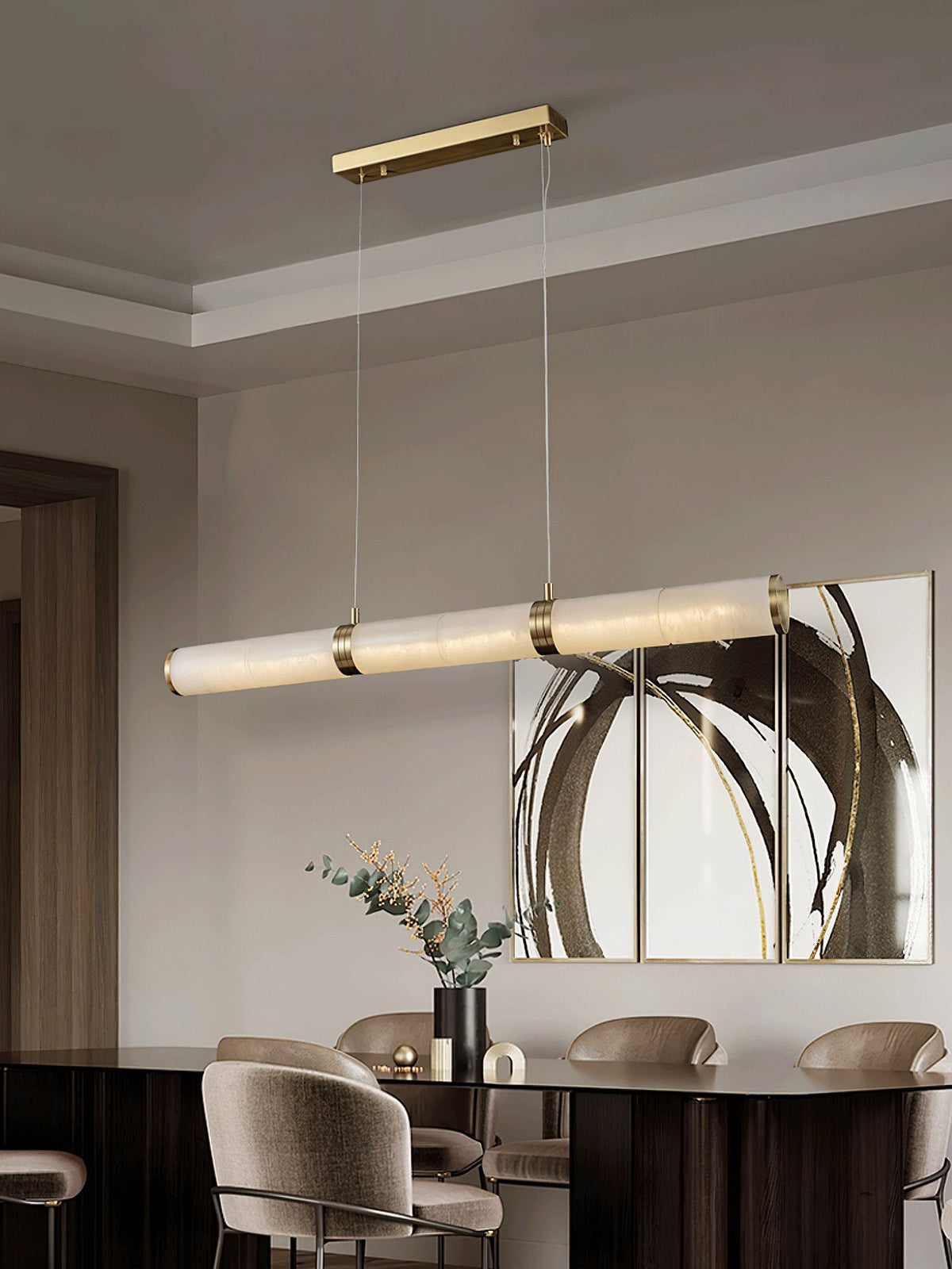 Alabaster Beam Linear Pendant Light in Brass for Modern Interiors