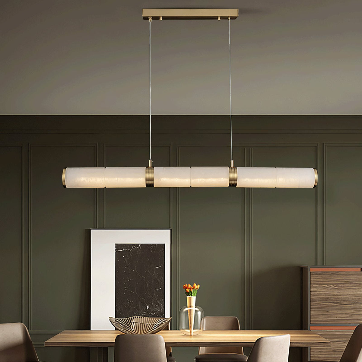 Alabaster Beam Linear Pendant Light in Brass for Modern Interiors