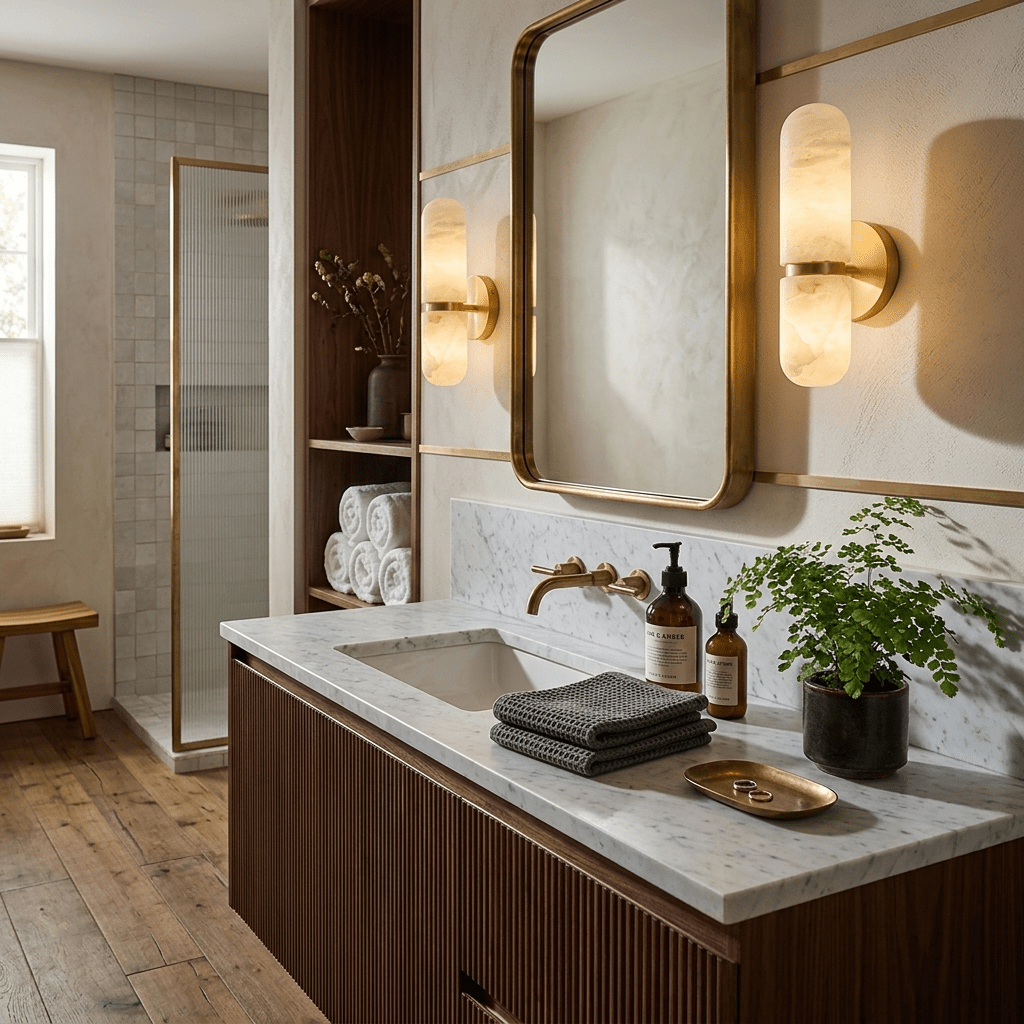 Alabaster Capsule Wall Sconce in Brass | Modern Bedroom & Hallway Lighting