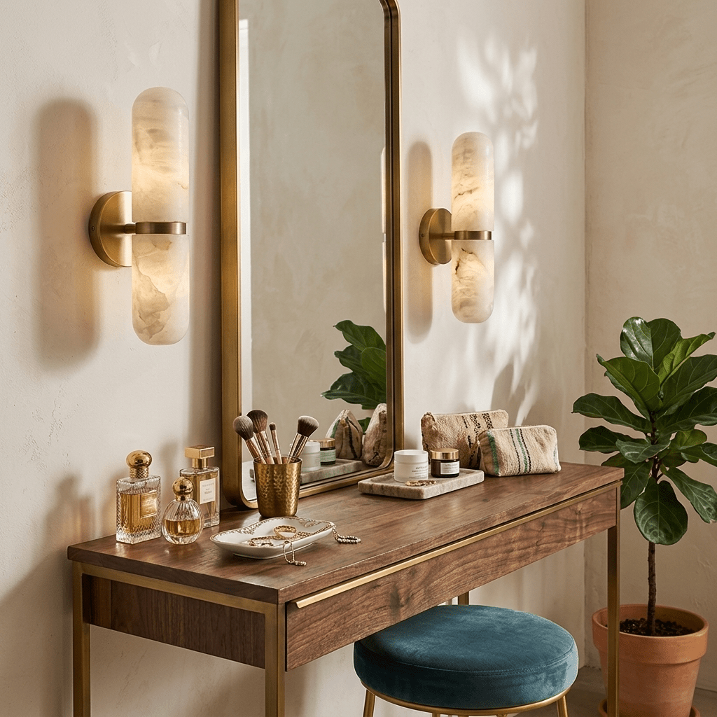Alabaster Capsule Wall Sconce in Brass | Modern Bedroom & Hallway Lighting