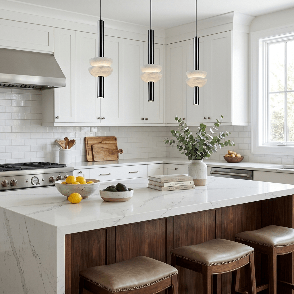 Alabaster Column LED Pendant Light – Modern Minimalist Hanging Lamp