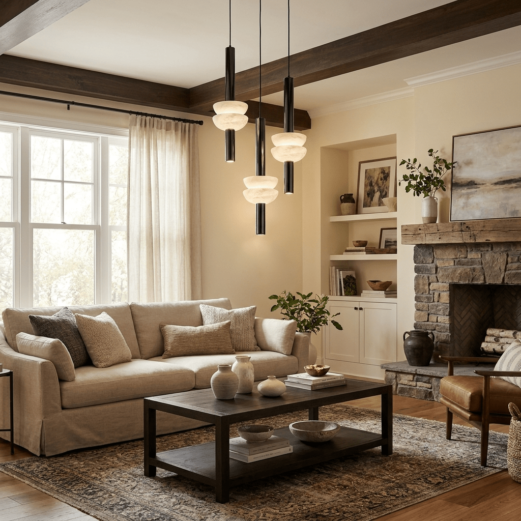 Alabaster Column LED Pendant Light – Modern Minimalist Hanging Lamp