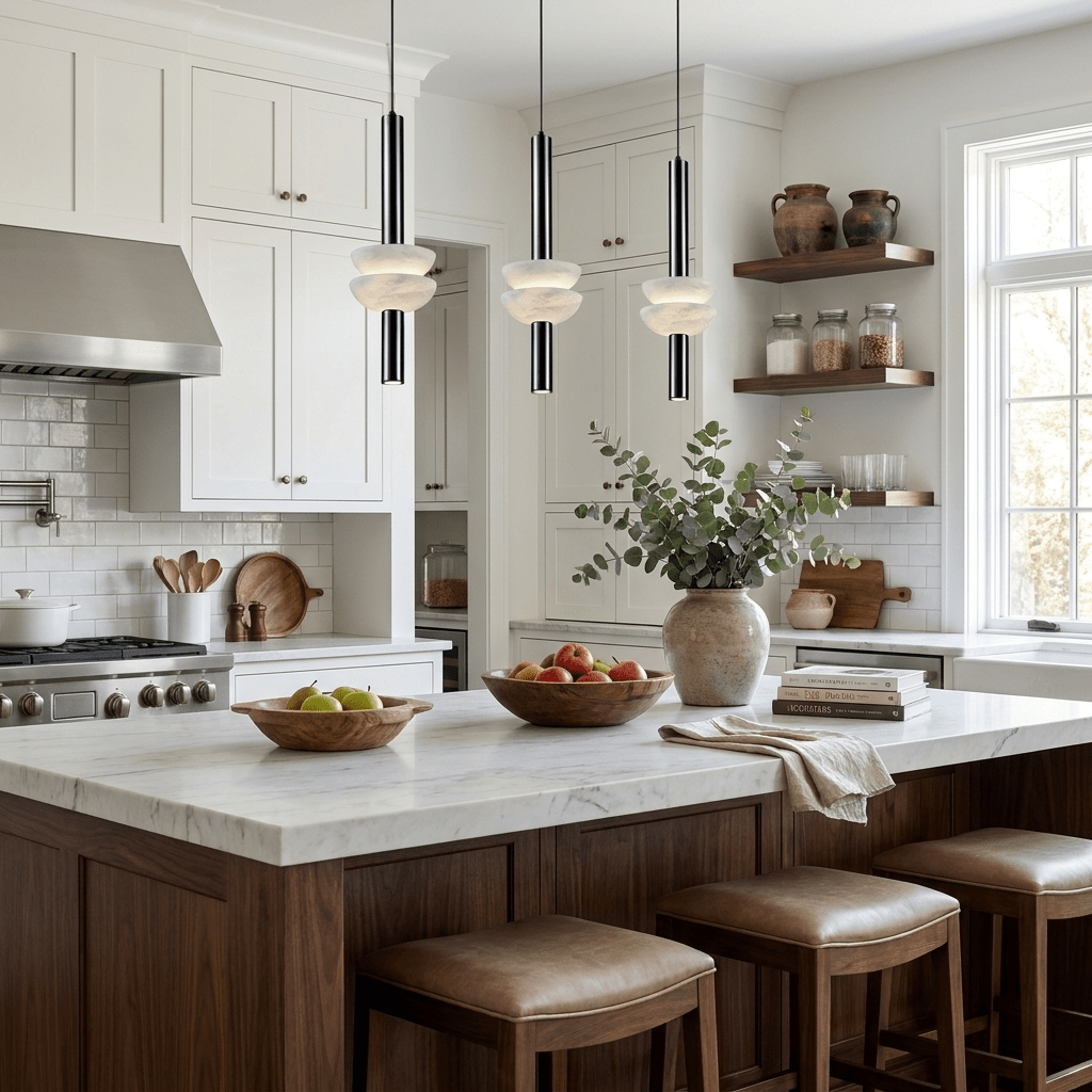 Alabaster Column LED Pendant Light – Modern Minimalist Hanging Lamp