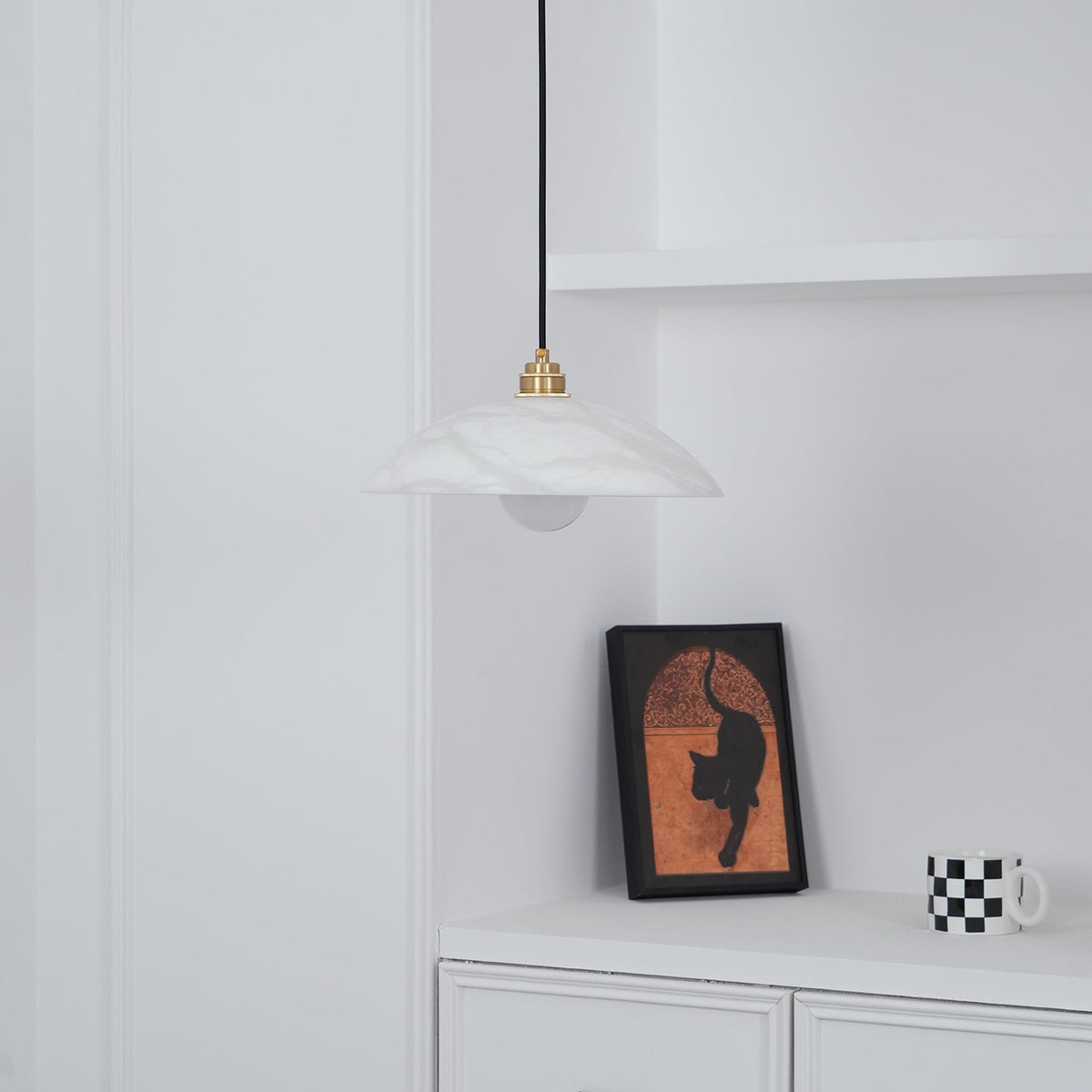 Alabaster Dome Swag Pendant Light in Brass Finish