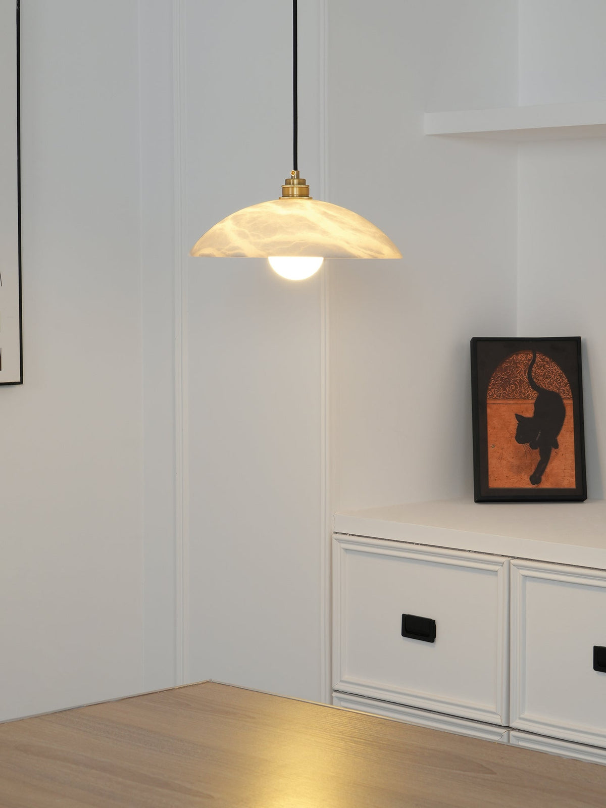 Alabaster Dome Swag Pendant Light in Brass Finish