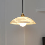 Alabaster Dome Swag Pendant Light in Brass Finish