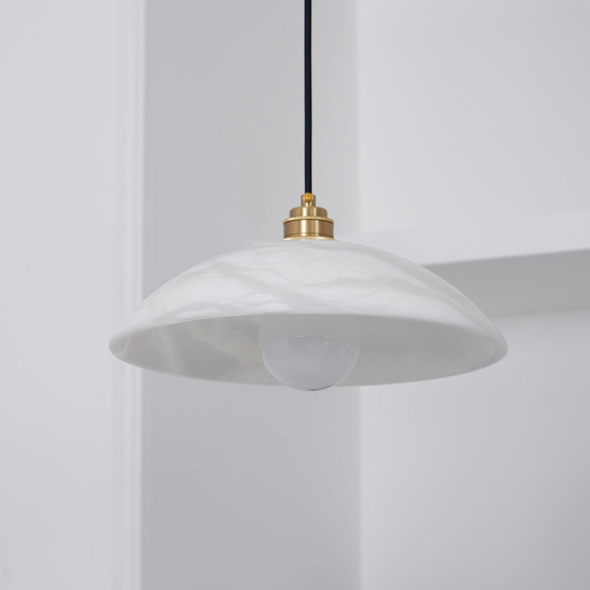 Alabaster Dome Swag Pendant Light in Brass Finish