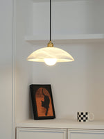 Alabaster Dome Swag Pendant Light in Brass Finish