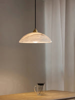 Alabaster Dome Swag Pendant Light in Brass Finish