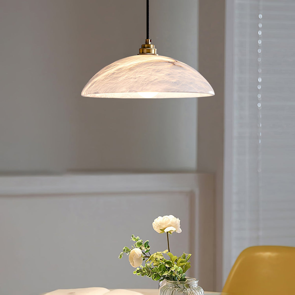 Alabaster Dome Swag Pendant Light in Brass Finish