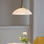 Alabaster Dome Swag Pendant Light in Brass Finish