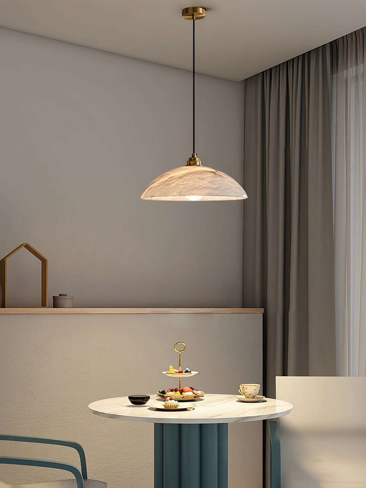 Alabaster Dome Swag Pendant Light in Brass Finish