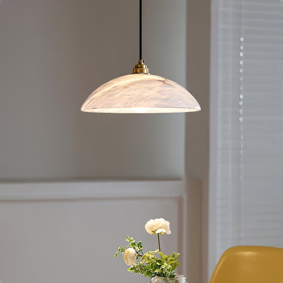 Alabaster Dome Swag Pendant Light in Brass Finish