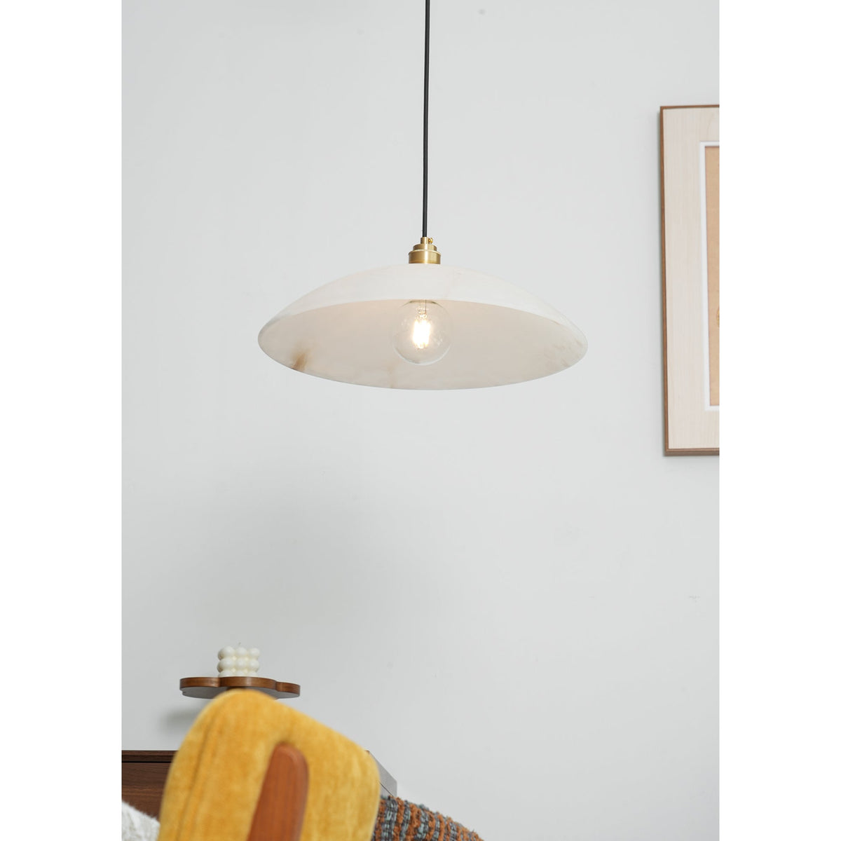 Alabaster Dome Swag Pendant Light in Brass Finish