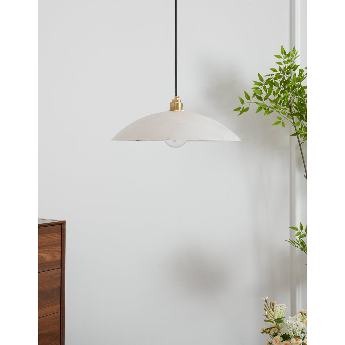 Alabaster Dome Swag Pendant Light in Brass Finish