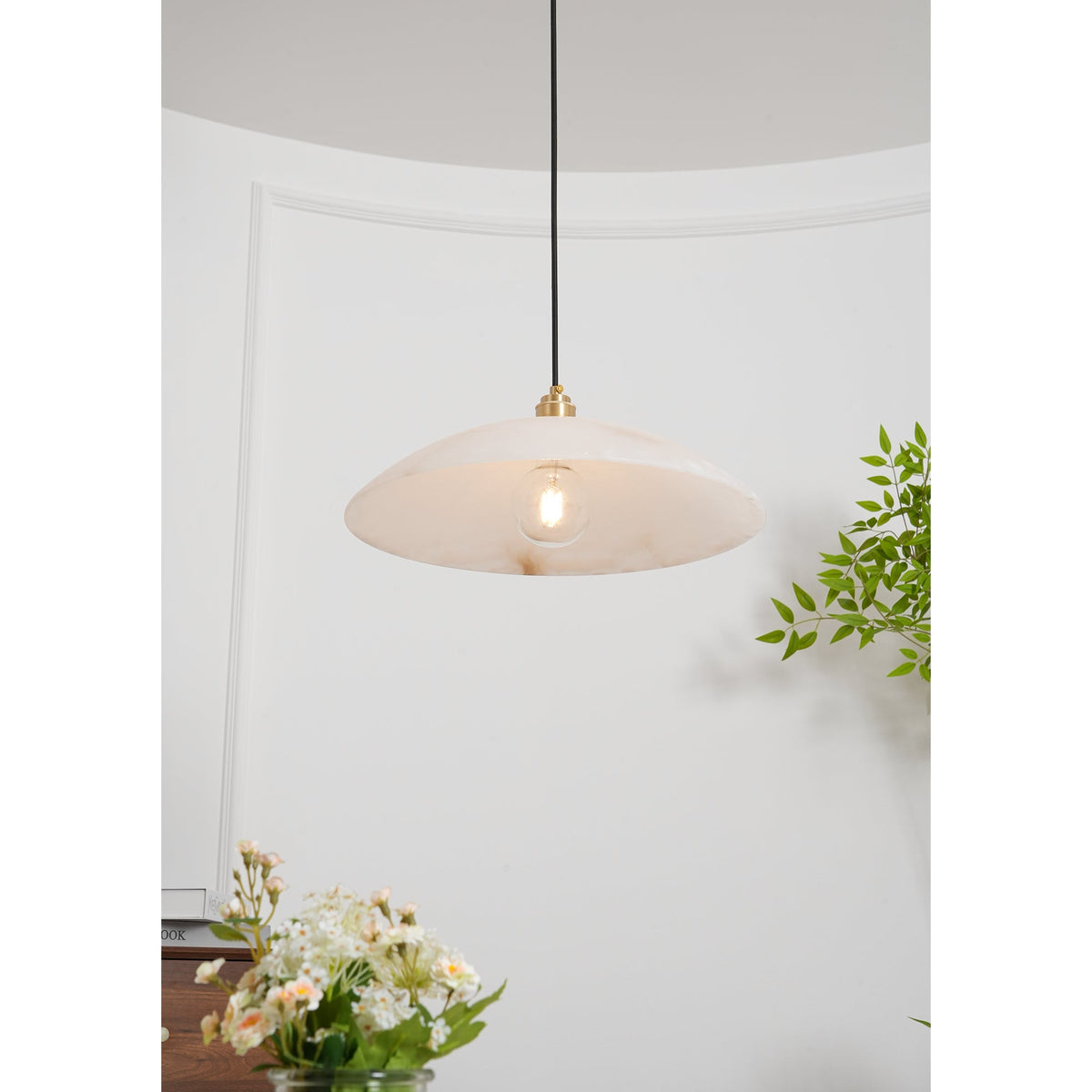 Alabaster Dome Swag Pendant Light in Brass Finish