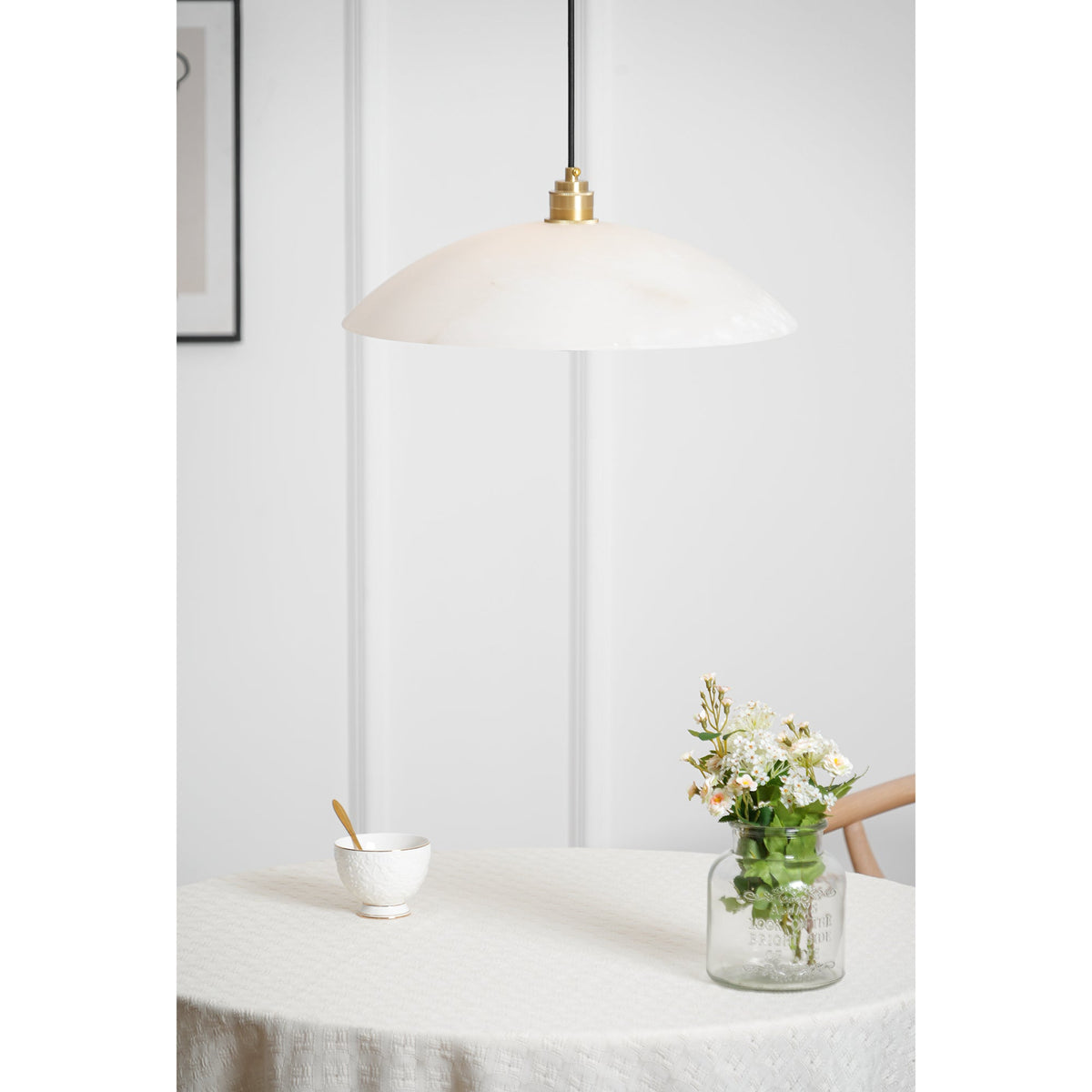 Alabaster Dome Swag Pendant Light in Brass Finish