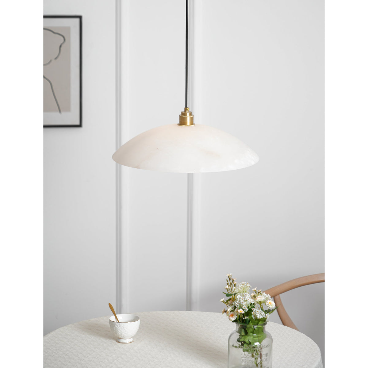 Alabaster Dome Swag Pendant Light in Brass Finish