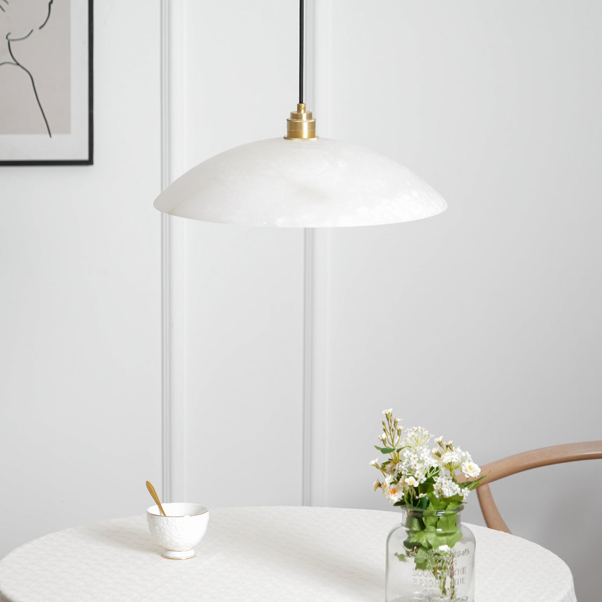 Alabaster Dome Swag Pendant Light in Brass Finish