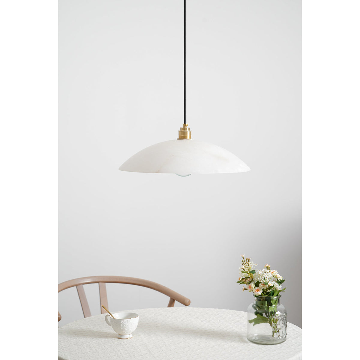Alabaster Dome Swag Pendant Light in Brass Finish