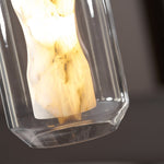 Hand-Carved Alabaster Cylinder Pendant Light in Glass Shell