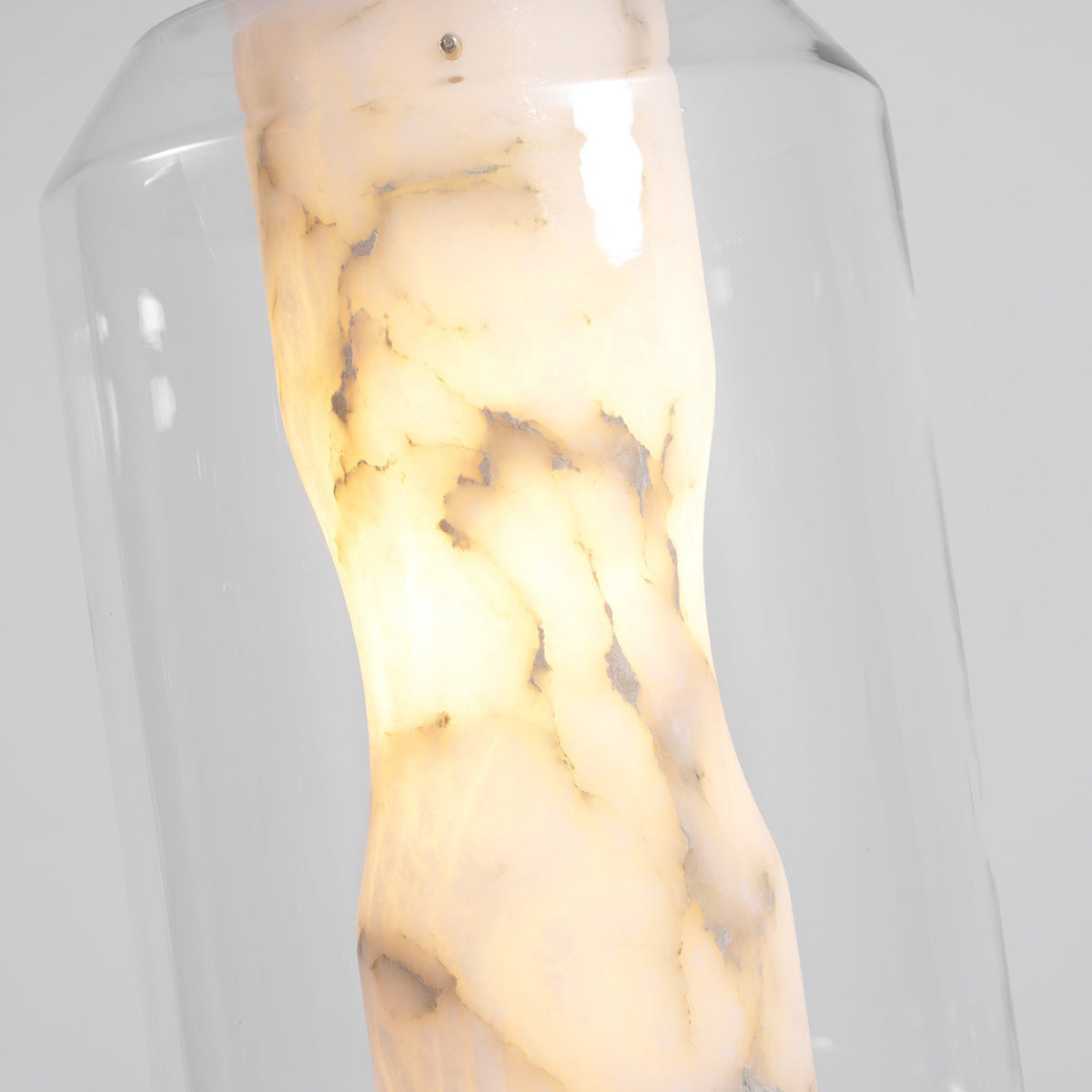 Hand-Carved Alabaster Cylinder Pendant Light in Glass Shell