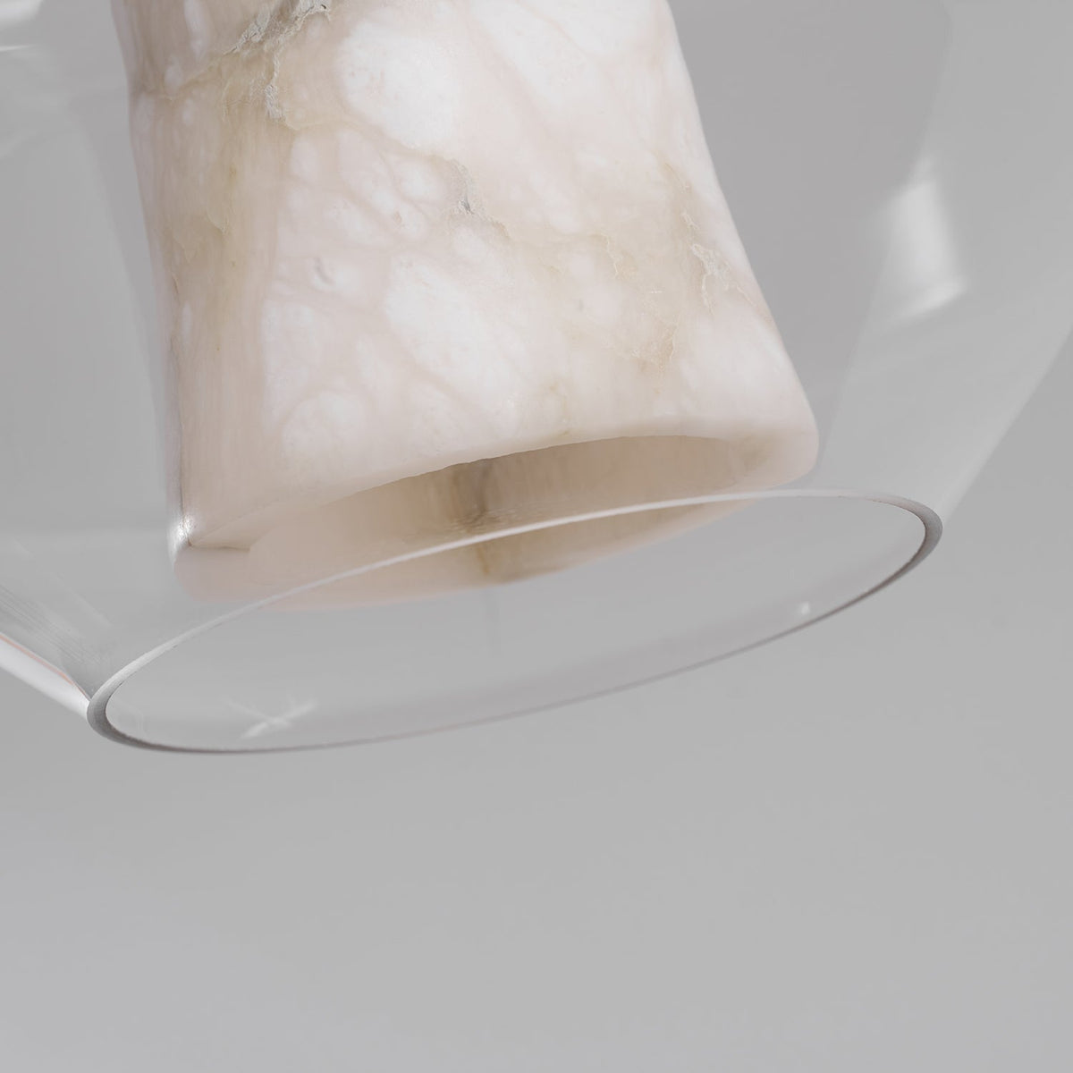 Hand-Carved Alabaster Cylinder Pendant Light in Glass Shell