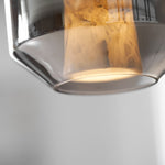Hand-Carved Alabaster Cylinder Pendant Light in Glass Shell